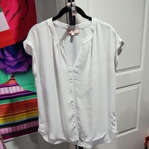 SOLD Philosophy Cream Blouse with Mandarin Collar and Cap Sleeves